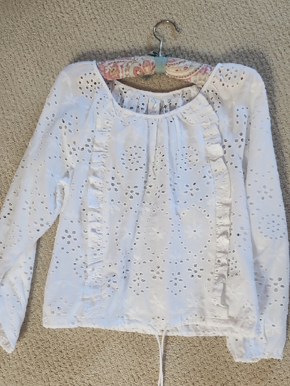 Joie White Eyelet Ruffle-Trim Blouse - Picture 9 of 14